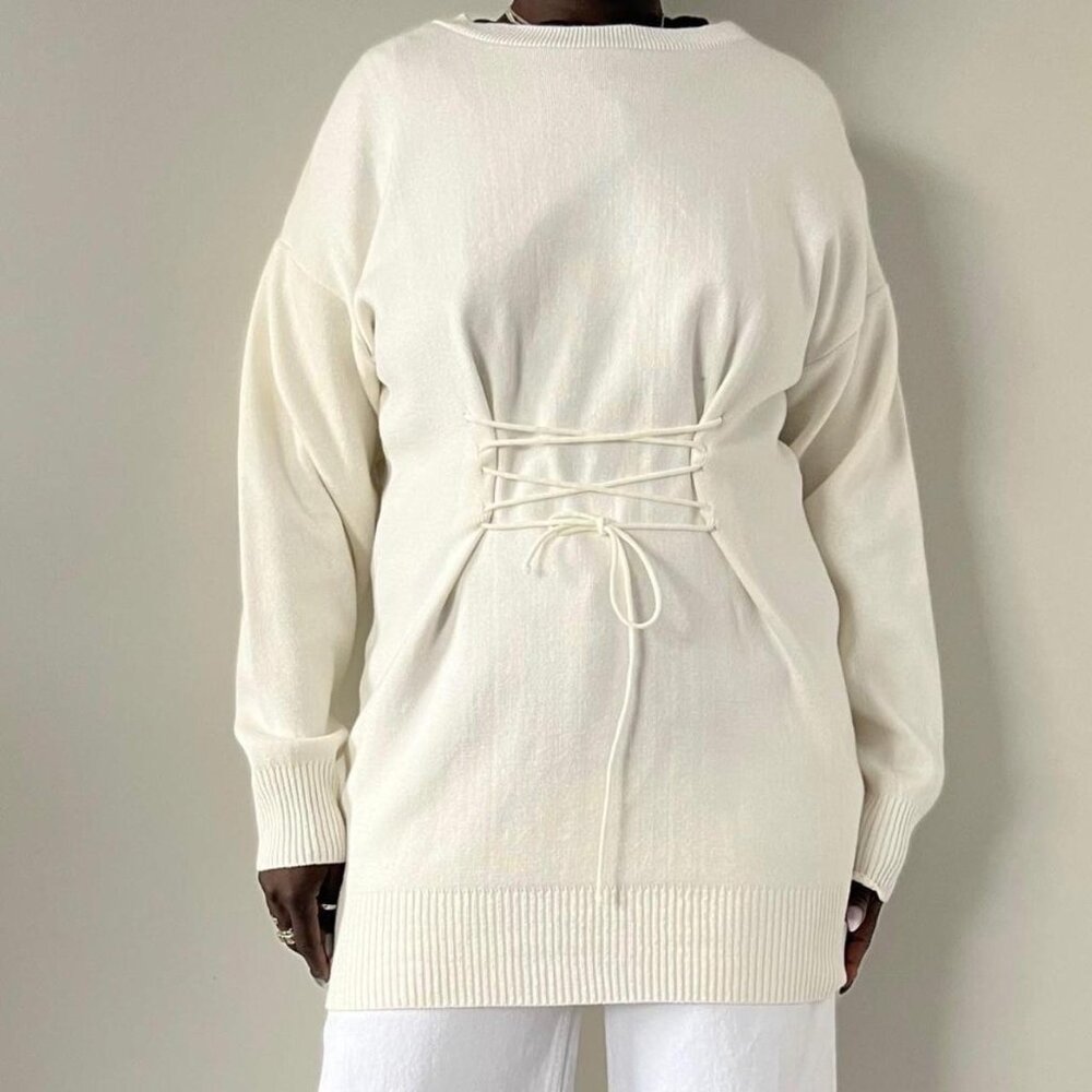 Brand New Topshop Cream Lace Up Back Sweater Size 8